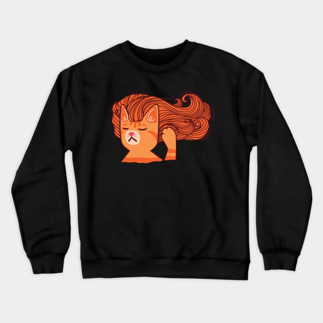 Ginger Cat with  Long Hair Crewneck Sweatshirt by SusanaDesigns